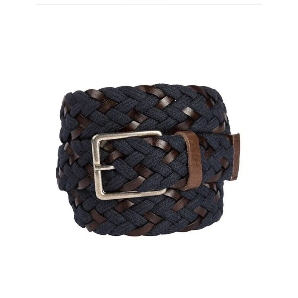 MEN'S RODD & GUNN Stump Bay Woven Navy Belt WEBBING LEATHER TABS BELT SIZE LG